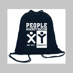 People Against Racism  ľahké sťahovacie vrecko ( batôžtek / vak ) s čiernou šnúrkou, 100% bavlna 100 g/m2, rozmery cca. 37 x 41 cm